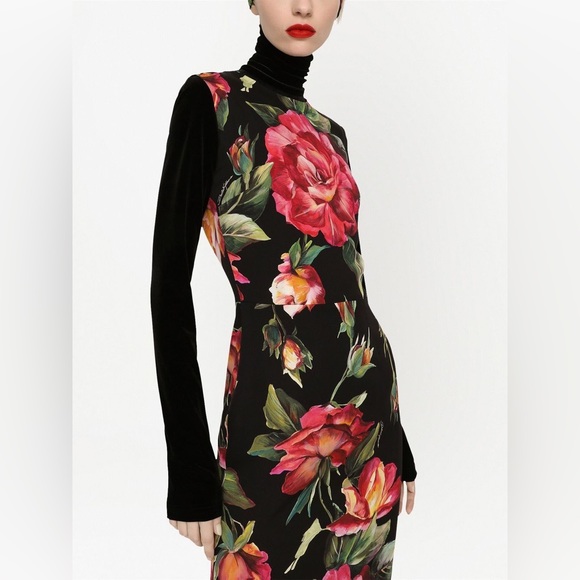 NWT Dolce&Gabbana Rose Print Stretch Silk Sheath Dress - Picture 6 of 10